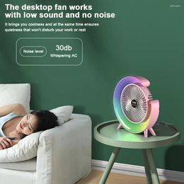 Table Lamps USB Desk Fan 180 Degree Rotatable With Colourful Light Small Cooling Personal For Home Office Bedroom Dorm Summer Gift