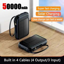 Cell Phone Power Banks 50000mAh solar panel with built-in cable for fast charging and portable backup suitable for mobile devices and reliable solar charging 240424
