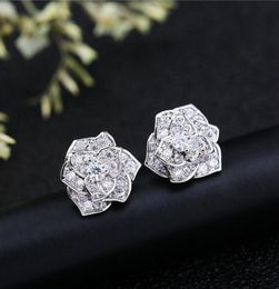 Elegant Flower Lab Diamond Stud Earring Real 925 sterling silver Jewellery 24K Gold Party Wedding Earrings for Women Bridal8505348