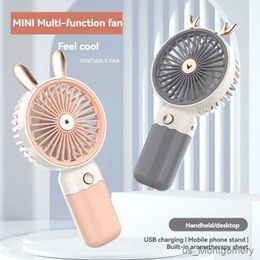 Electric Fans 2024 New Cartoon Cute Mini Fan USB Charging Student Kids Portable Holding Big Wind Fan