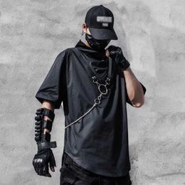 T-shirts arens Techwear Hip Hop Mens Tactical Function Summer Haruku T-shirt Cotton Loose Short Sleeve Street Clothing 240426