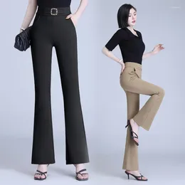 Women's Pants Ice Silk Draping Wide-Leg Fashion Suit High Waist 2024 Summer Thin Loose Slimming Cropped Boot-Cut