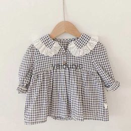 Rompers Girls Clothes Peter Pan Collar Long Sleeve Plaid Baby Bodysuit H240506