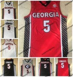 Stitched NCAA Georgia Anthony 5 Edwards Basketball Jerseys College #5 Red White Grey Stitched Jersey Shirts Men S-2XL 2024