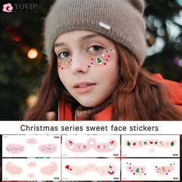 Tattoo Transfer Christmas Temporary Face Tattoo Sticker Children Cute Cartoon Facial Makeup Festival Party Decor Sticker Sweet Elk Blusher 240427