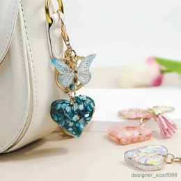 Keychains Lanyards Exquisite Love Heart Keychain Crystal Resin Butterfly Key Ring Bag Pendant Car Keychain Accessories For Women Girls Party Gifts