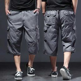 Men's Shorts Summer Military Long Length Cargo Shorts Men Casual Cotton Multi Pocket Hot Breeches Tactical Army Capri Pants Cropped Trousers d240426