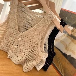 Women's Vests Hollow Out Vest Crochet Crop Tank Tops Vintage Knitted Beach Casual Chic Sleeveless Fabric Short Scarves Women