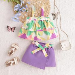 Clothing Sets Toddler Girls Suits Summer Sleeveless Prints Ruffles T Shirt Tops Skirts Vest Outfits Set Baby Girl 2 3 4 5 6T