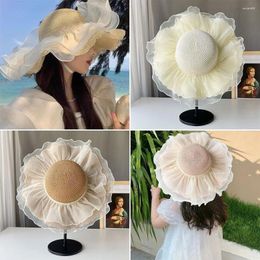 Wide Brim Hats Folding Sun Hat Fashion Braided Straw Solid Colour Beach Women