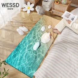 3D Beach Waves Bedroom Bedside Mat Sea Print Rug Kitchen Super Absorbent Bathroom Summer Decoration Toilet 240426