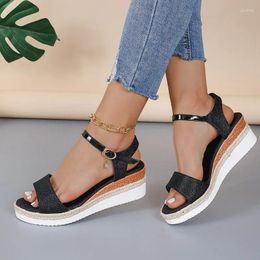 Dress Shoes Big Size Women's Sandals Rhinedrill Buckle Thick Soled High Heels Ladies Casual Female Wedge Heel Fish Mouth Beach
