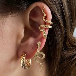 Earrings Brass Snake Earring Clip Without Piercing Punk Non Pierced Clip Earrings Ear Cuffs for Women Men Black Fake Piercing Jewelry 230831