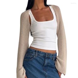 Women's Knits Women Shrug Sweaters Fashion Crop Tops Solid Long Sleeve Knitted Cardigan Open Front Outwear Casual Streetwear
