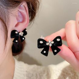 Stud Earrings Black Butterfly For Women Girls Shiny Rhinestone Fashion Flocking Piercing Ear Accessories Wedding Gifts