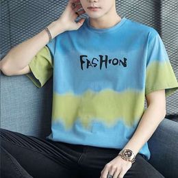 Ice Silk Short Sleeved T-shirt for Men's Summer Fashion Label American Printed Half Sleeved Loose Fitting T-shirt for Casual Youth Wear
