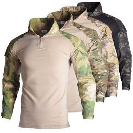 Tactical T-shirts Outdoor tactical shirt hiking T-shirt mens camouflage battle top waterproof long sleeved hunting suit wear-resistant 240426