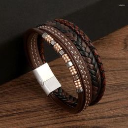 Charm Bracelets Classic Leather Bracelet For Men 19/21/23cm Multilayer Beaded Fashion Jewelry Wholesale Drop