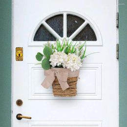 Decorative Flowers Hydrangea Flower Basket Rattan Wreath Bowknot Indoor Outdoor Window Front Door Wall For Artificial