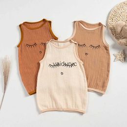 Rompers Newborn Baby Summer Rompers Cute Linen Cotton Girls and Boys Onepiece Clothes Kids Homewear Bodysuits H240429