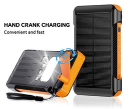 20000mAh Hand Crank and Solar Powered Fast Charging Power Bank Built-in Cables with Flashlight for Camping