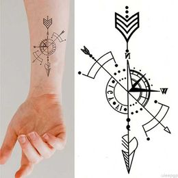 Tattoo Transfer Waterproof Temporary Tattoo Sticker Compass Arrow Roman Clock Small Body Art Flash Fake for Women Men 240426