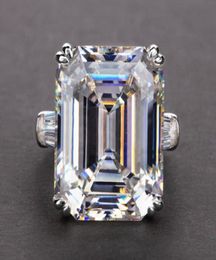 Unique Luxury Jewellery Real 925 Sterling Silver Emerald Cut Large Pink Sapphire CZ Diamond Promise Party Princess Women Wedding Ban2125392