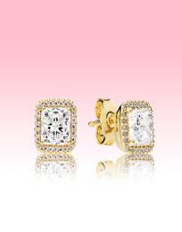 Real 925 Silver Wedding Earring set luxury designer Yellow gold plated Jewellery for Square Sparkle Stud Earrings with Original box1711900