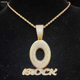 Strands 2023 New Mens Hip Hop Block Pendant Necklace All Crystal Cuban Chain Hip Hop Letter Necklace Fashion Charm Jewellery Gift 240424