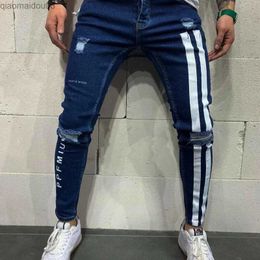 Men's Jeans 2022 Fashion Street Clothing Mens Jeans Retro Blue Thin Damaged Teared Jeans Broken Punk Pants Mens Hip Hop JeansL2404