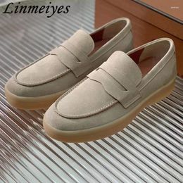 Casual Shoes Flat For Women Cow Suede Loafers Woman Comfort Mules Unisex Thick Sole Leisure Summer Men