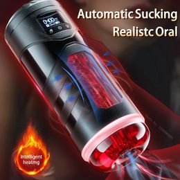 Real Automatic Heated Sucking Male Masturbation Cup Oral Vagina Suction Vibrator Masturbator Toys For Men Blowjob Sex Machine 240423