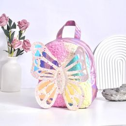 Fashion Butterfly Childrens Backpack Plush Laser Cute School Bags for Girls Cartoon Princess Shoulders Bag Kids Birthday Gifts 240425