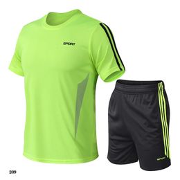 Summer mens sports set outdoor fitness running basketball short sleeved Tshirt and shorts loose quick drying 240415