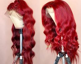 Wavy Colored Lace Front Human Hair Wigs PrePlucked Full Frontal Red Burgundy Remy Brazilian Wig For Black Women5279168