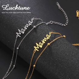 Beaded Lucktune Mama Letter Charm Bracelet Stainless Steel Fashion Bead Chain Female Mother Birthday Jewellery Gift