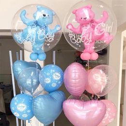 Party Decoration 4D Transparent Baby Shower Boy Girl Bear Bubble Ball Kids 1st Birthday Blue Pink Helium Balloon Gender Reveal