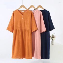 Women's Sleepwear Quarter Sleeved V-neck Up Button Mid-long Nightwear Dresses For Women Large Size Nuisette Femme Sleep Dress