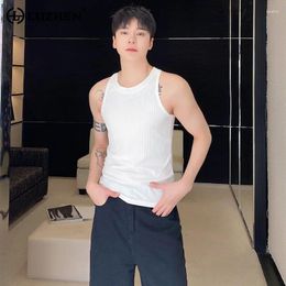 Men's Tank Tops LUZHEN Summer Round Neck Elastic Knitted Sleeveless Vest Trendy Handsome Slim Fit 2024 Stylish Casual LZ2395