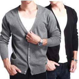 Sweaters S to XXXL Wool Pure Cashmere Sweater Coat Men Long Sleeve Pull VNeck Man's Solid Jacket Soft Cardigans Outwear