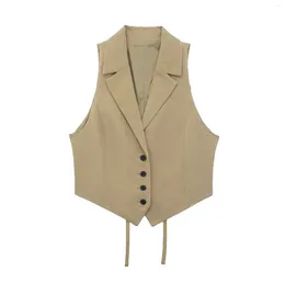 Women's Vests 2024 Sleeveless For Women Button Cropped Vest Woman Summer Cut Out Waistcoat Top Streetwear Tied