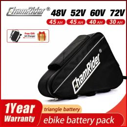 Part ChamRider Battery 18650 Cell Ebike Battery 72V 52V 48V 45AH Triangle Battery Lithium Capacity 1000W 2000W Super Powerful Bafang