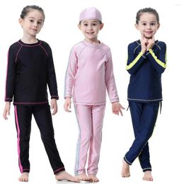 Ethnic Clothing 3PCS Muslim Kids Girls Modest Burkini Full Cover Swimwear Hijab Tops Pants Swimsuit Islam Swimming Costumes Arabic Bathing