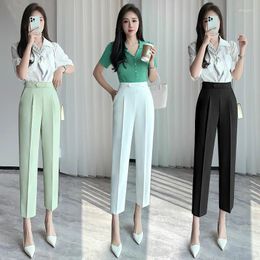 Women's Pants Real S 2024 Spring/Summer Straight Cropped High Waist Formal Wear Professional Cigarette Slim Fit Slimming Su