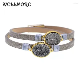 Charm Bracelets WELLMORE Two Layer Leather Bracelet Fashion Stone For Women Trendy Bohemian Femme Wholesale
