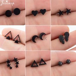 Stud Fashion Stainless Steel Geometric Earrings Black Small Star Moon Round Triangle Ear Studs for Women Men Hip Hop Ear Jewellery 2024 d240426