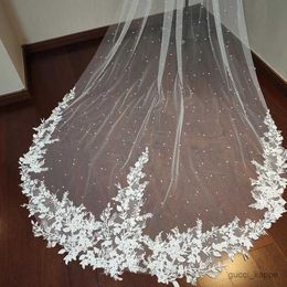 Wedding Hair Jewellery Beautiful Wedding Veil with Pearls Scattered Throughout the Veil 118 Long Bridal Veil with Lace at Bot Wedding Accessories