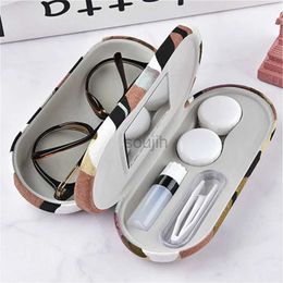 Contact Lens Accessories 2024 New 2 In 1 Double Layer Glasses Box Contact Lens Case For Men Women Creative Dual Use Glasses Case Eyewear Leather Box d240426