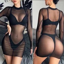 Women's Sleepwear Women Sexy S Through Cover Up Swimwear Mesh Shr Bikini Long Slve Beach Dress Summer Party Bathing T-Shirts Y240426