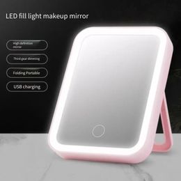 3 Colors USB Rechargeable Portable Compact LED Vanity Mirror with Touch Screen Dimming Makeup Mirror 240425